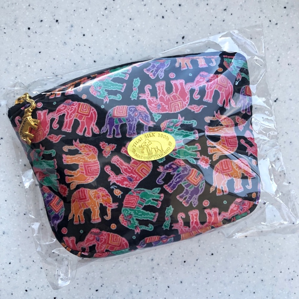 Elephant print silk coin purse